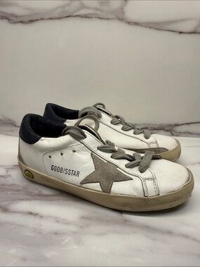 Golden Goose Kids White Leather Sneakers with Gray Star